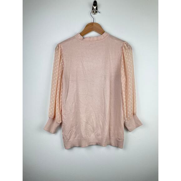 Adrianna Papell Pink Blouse w/ Sheer Polka Dot Sleeves - Size Small - Picture 6 of 6